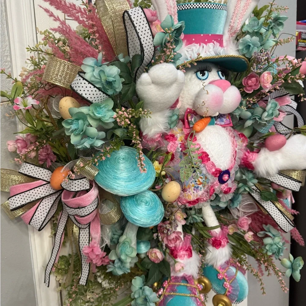 Spring Easter Bunny on Roller Skates Wreath